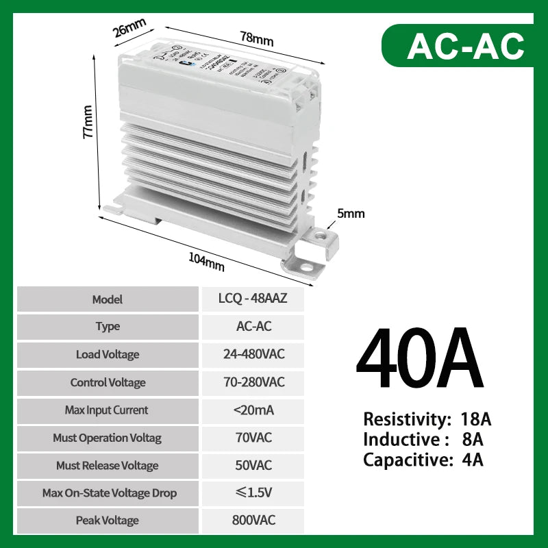 LCTC Solid State Relay DIN Installation DC-AC AC-AC DC-DC Single-Phase Relay With Radiator 10a15a25a40a SSR