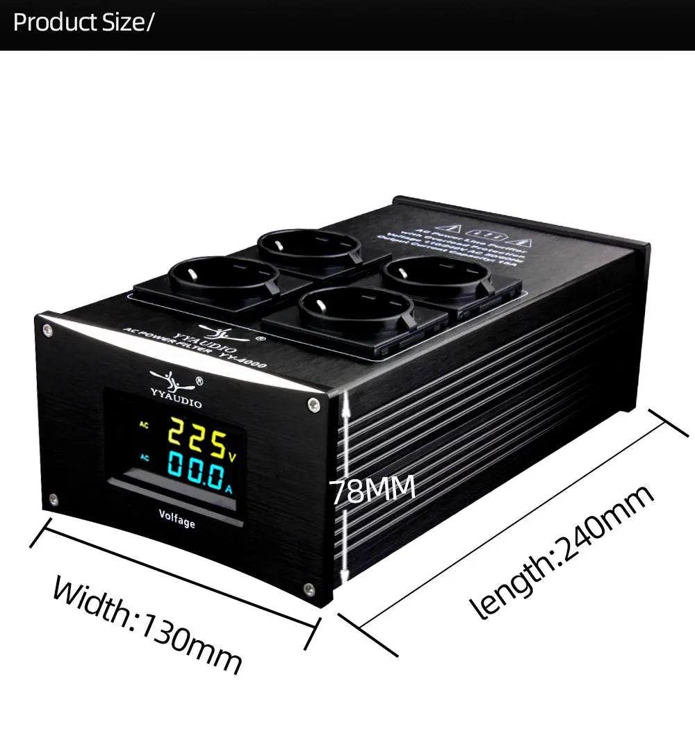 YYAUDIO HiFi Audio Noise AC Power Filter Power Conditioner Power Purifier Surge Protection with EU Outlets Power Strip