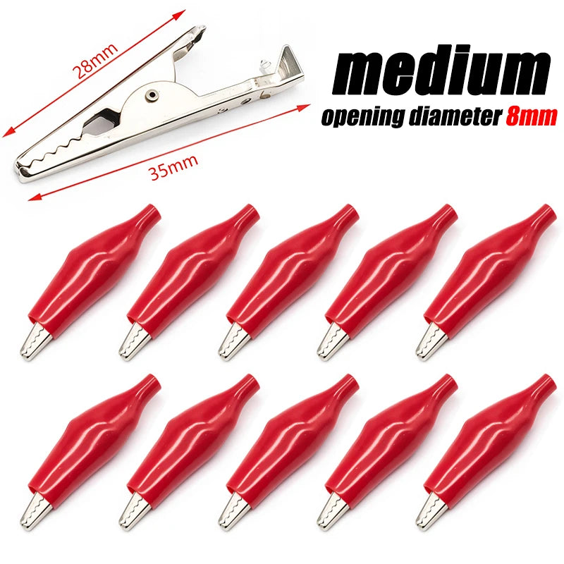 10Pcs Crocodile Type Clip 28 35 45mm Black Red Soft Plastic Coated Testing Probe Mini Alligator Test Clips