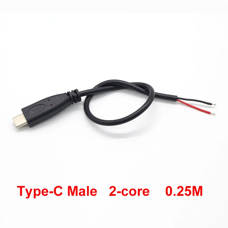 DIY Repair Welding Cable 2 Wire 4 Wires Type C USB 2.0 Elbow Head Male Female Jack 4pin/2pin Type-C Male Extension Cable 0.25M