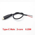 DIY Repair Welding Cable 2 Wire 4 Wires Type C USB 2.0 Elbow Head Male Female Jack 4pin/2pin Type-C Male Extension Cable 0.25M