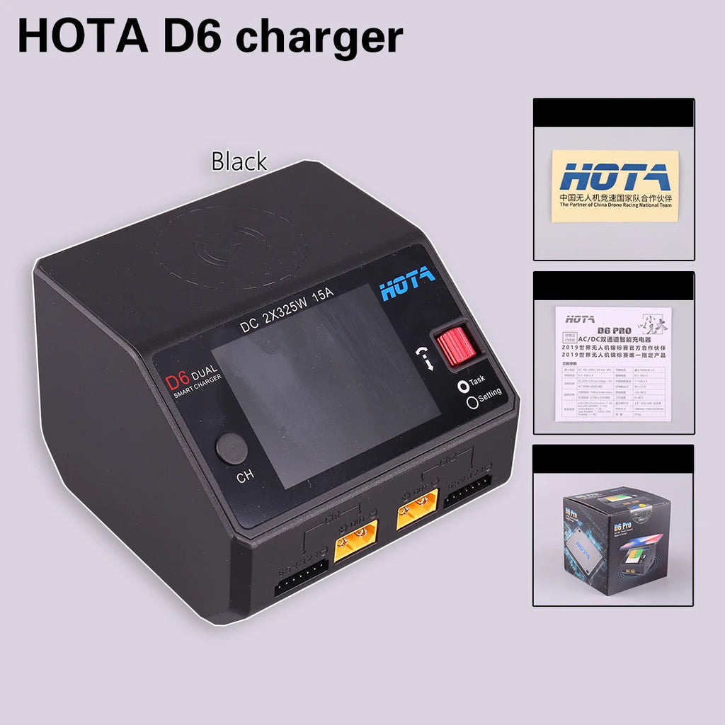 HOTA D6 DC650W 15A Dual Smart Charger Maximum current 1600mA Built-in Micro USB for 1-6S Lipo LiHV/NiZn/Nicd/NiMH Battery