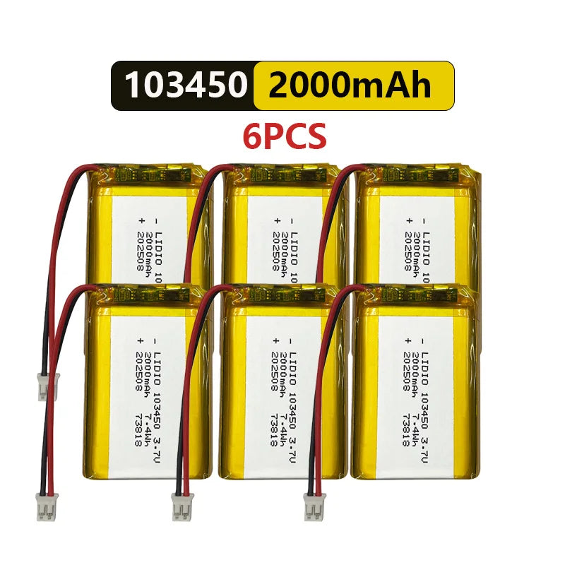 103450 3.7V Li-Po Rechargeable Battery 2000mAh With JST PH 2.0mm Connector for GPS, Cameras & MP3 Gadgets