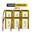 103450 3.7V Li-Po Rechargeable Battery 2000mAh With JST PH 2.0mm Connector for GPS, Cameras & MP3 Gadgets