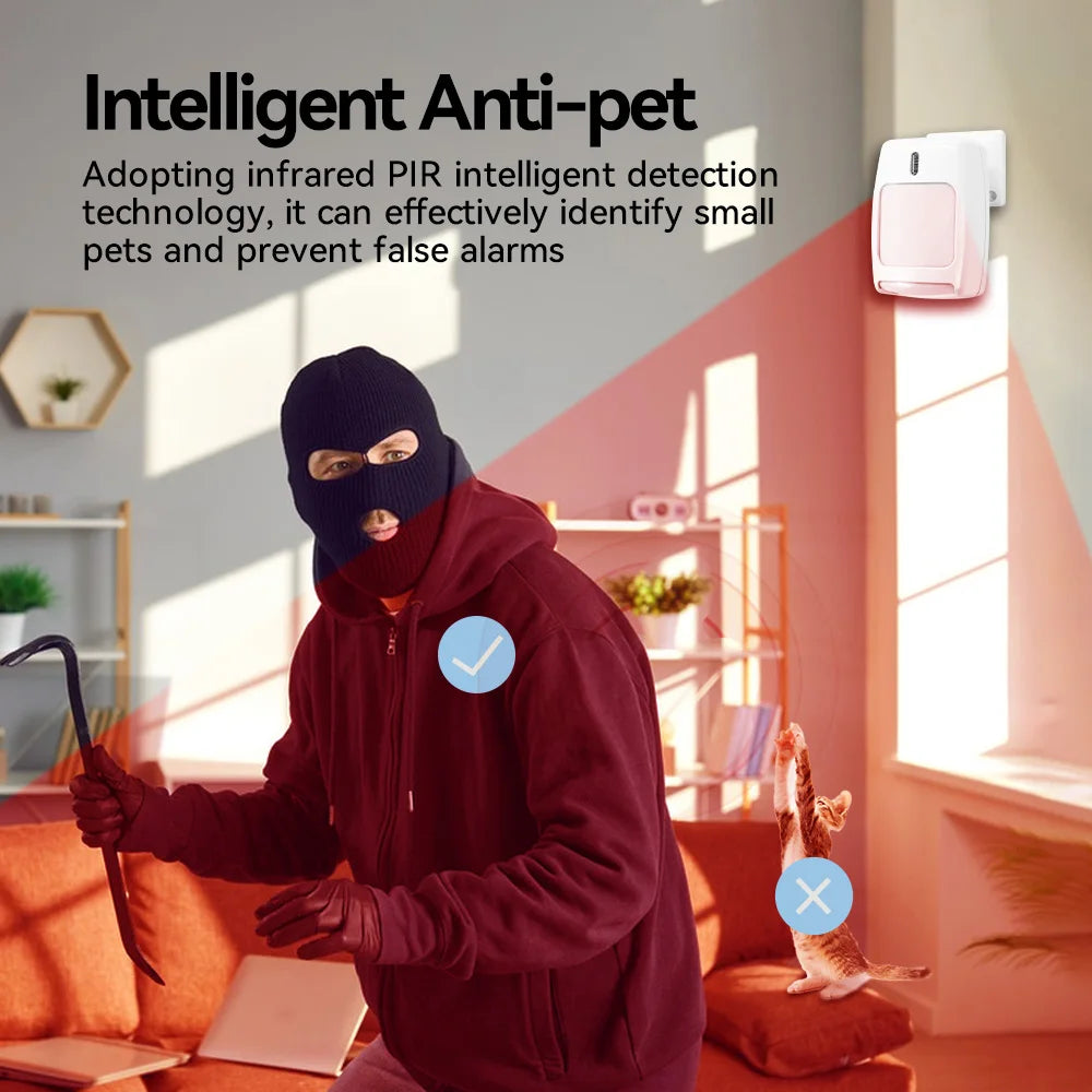 Meian Wired PIR Motion Sensor, Infrared Alarm Detector, Human Body Presence Sensor, Smart Home Security, Work with Alarm Host