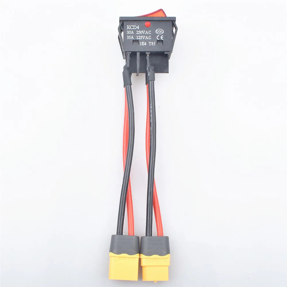 30A 32A 50A 12V 24V Battery Main Switch Large Current On-off with XT60/T Plug 14AWG Wire for RC Tug/Bait Boat 550 775 Motor