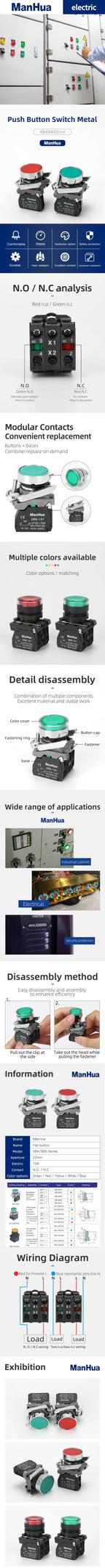 ManHua XB4-BS542 Emergency Stop Push Button Switch For Industrial Control Turn to Release Push Button Switch