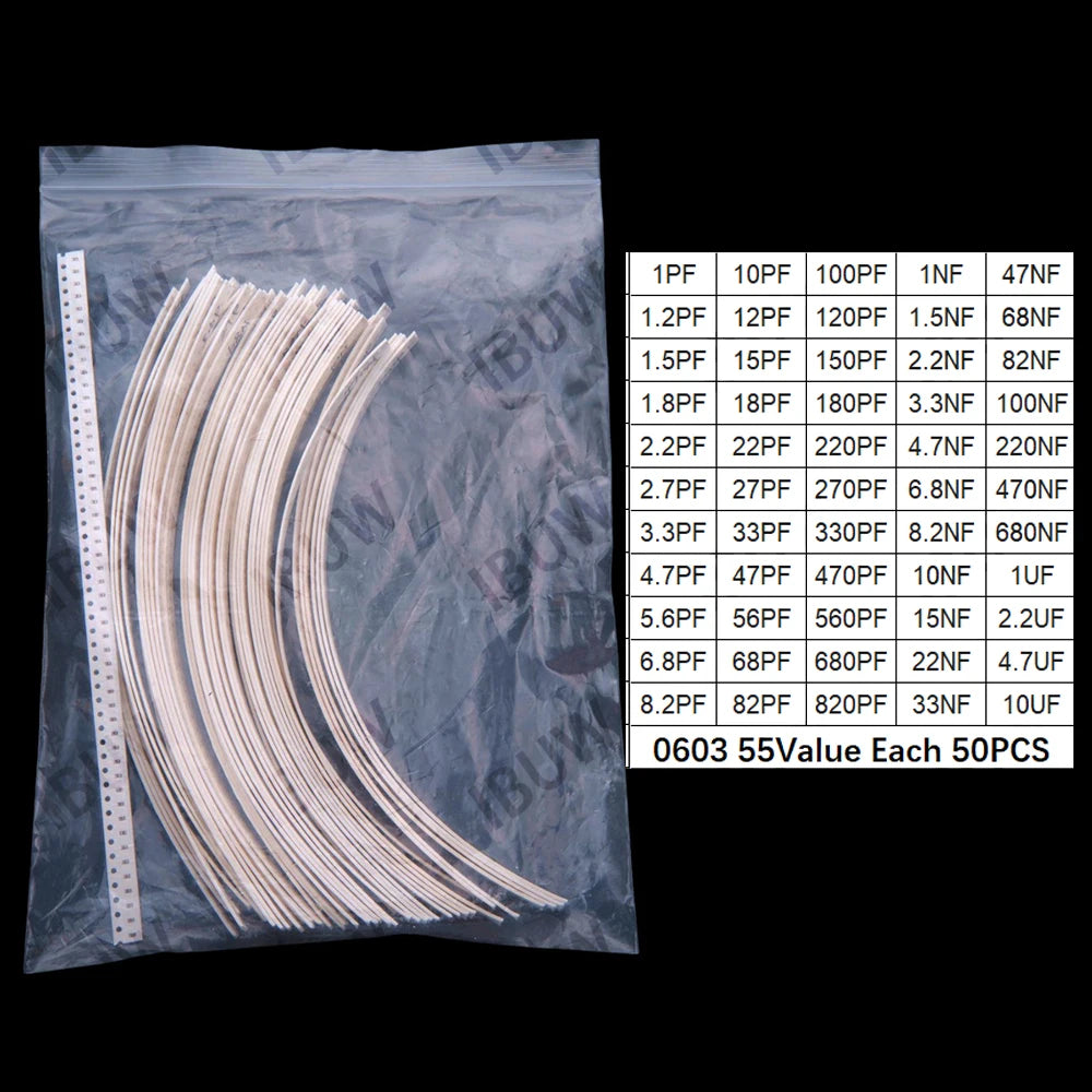 52Value 55Value Each 50PCS/25PCS 0402 0603 0805 1206 capacitor smd kit 1pf 1uf 10uf 0402 0603 0805