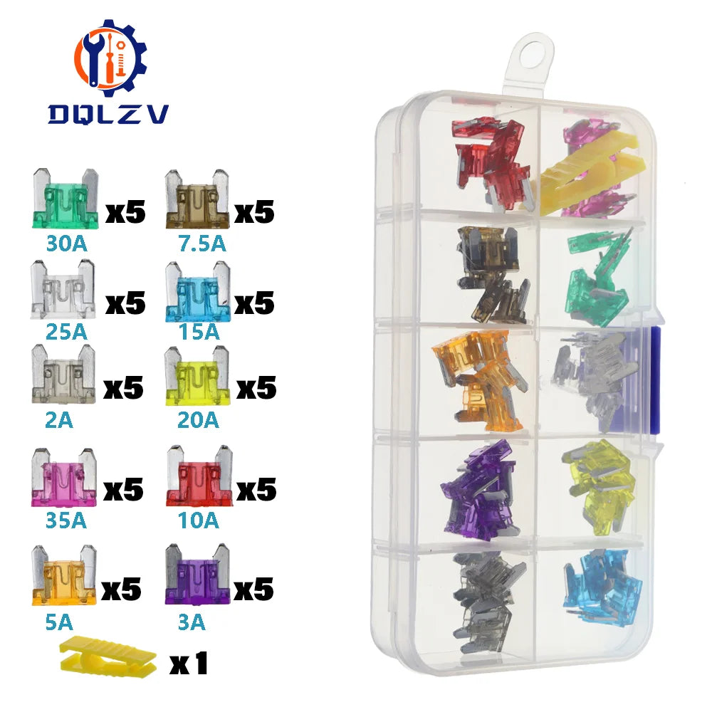 Car Fuse 5/7.5/10/15/20/25/30/35/40A Mini/Small/Medium 32V Automotive Blade Type Zinc alloy Fuse with Box Clip