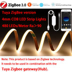 5V USB Tuya WiFi Tuya Zigbee 3.0 Warm White COB LED Strip Light Flexible Dimmable 8mm Width 320leds/m 4mm Width 480leds/m RA90