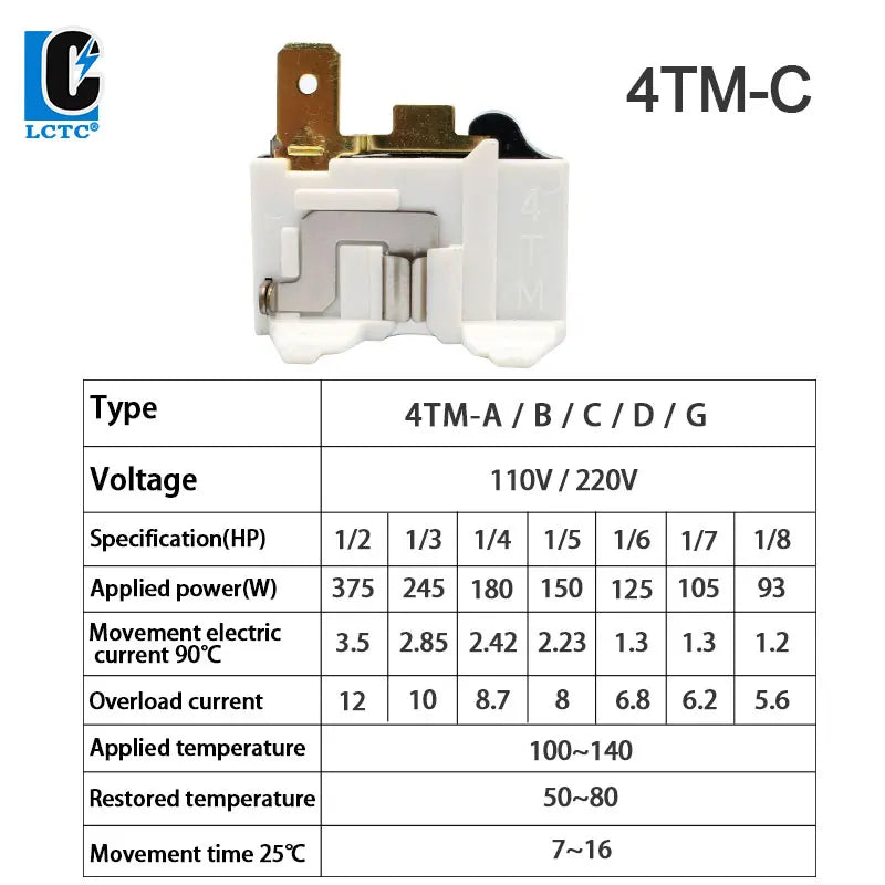 LCTC 110V Refrigerator Voltage Protector Relay 220V Hinse Overload Protector For Refrigerator Spare Parts Air Conditioner 4TM-C