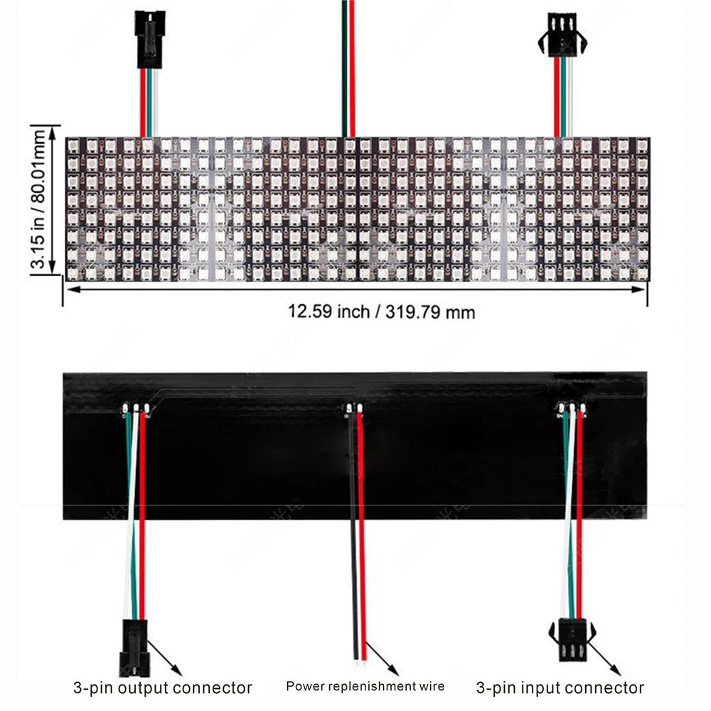 WS2812B RGB 4x12, 8x8, 16x16, 8x32 Pixel Display Screen. WS2812B, Individually Addressable, Digital Flexible Programmable, 5V.