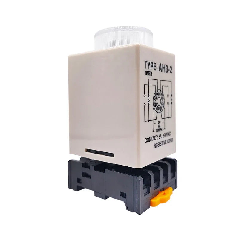 1 PC AH3-2 Time Relay AC/DC Universal Thick Stitch Power-on Delay Timer AH3-3 Time Set Range 0.1S-60m with Base DC12V24V AC220V