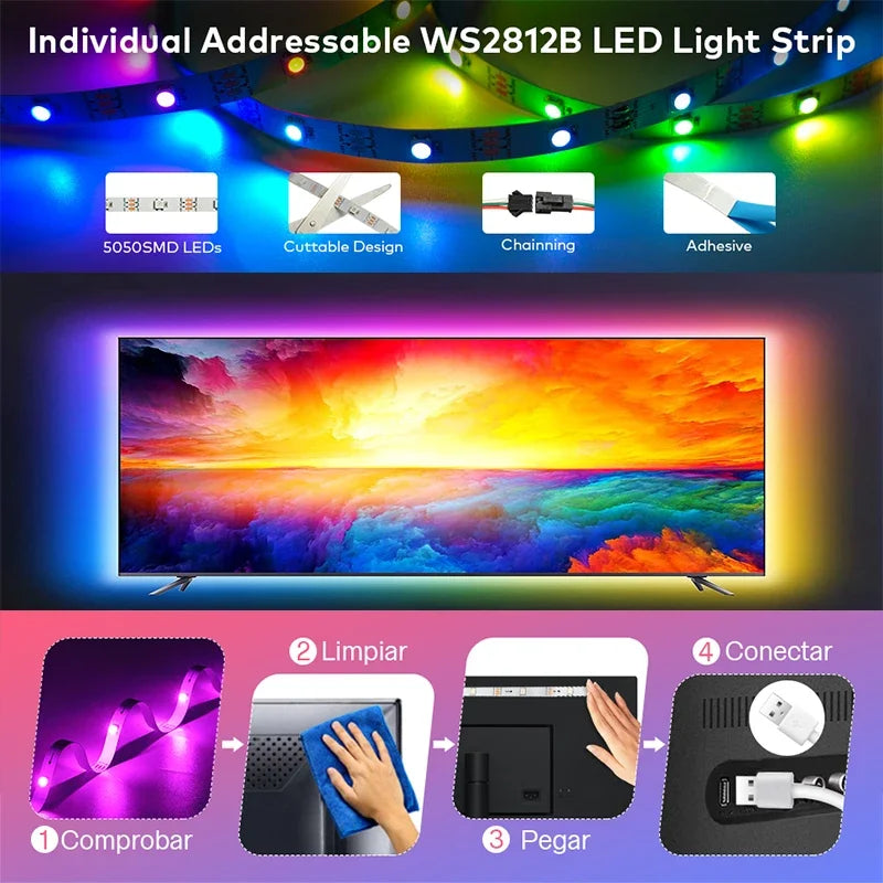 WS2812B 5050 RGBIC Smart LED Strip DC5V Flexible Tuya WIFI RGB Neon LED Light Chasing Effect Lights APP Control for Alexa Google