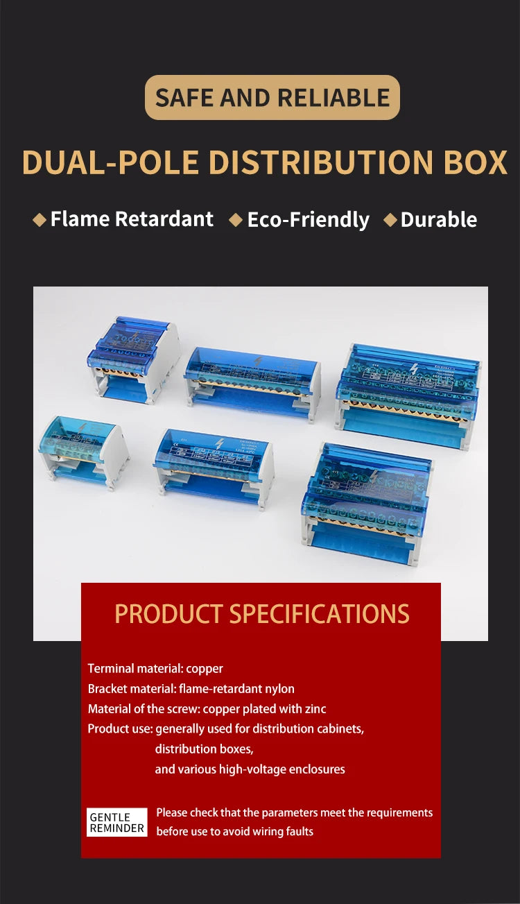 JINH Din Rail Distribution Terminal Block Screw Connection High Power 2 4 Bus Universal Electric Wire Connector Junction Box