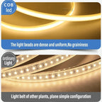 1M-50M 220V COB LED Strip Dimmable 360LEDs/m EU Plug Kitchen Home Room Decoration Flexible Ribbon for Outdoor Garden Lighting