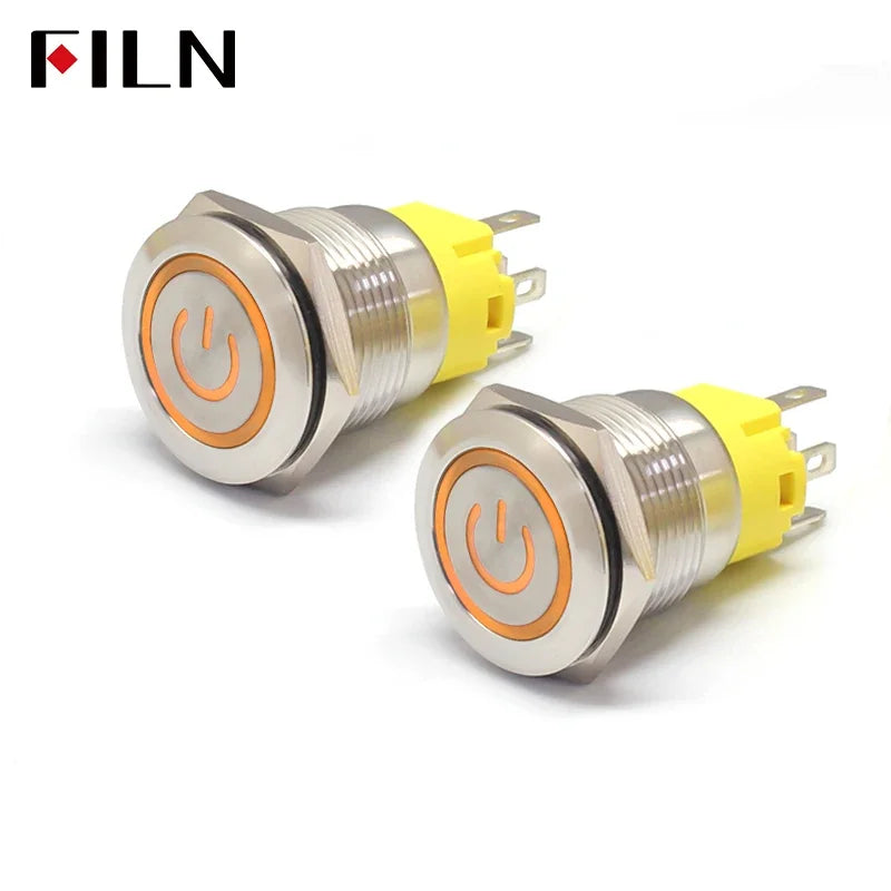 FILN 16mm 19mm 22mm Stainless Steel Waterproof LED Indicator Metal Push Button  Switch Power Symbol   Start Stop Power on Off