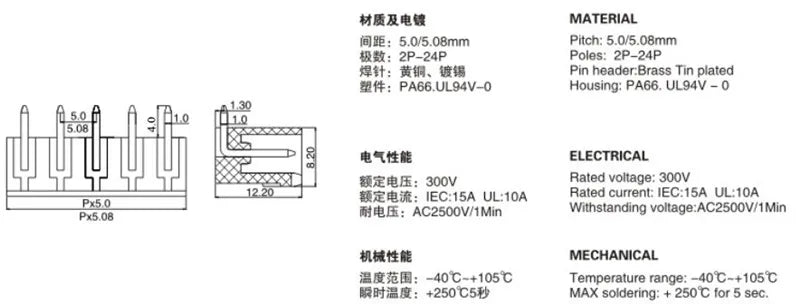 10Sets Pitch 5.08mm Terminal Block Connector 2EDG 5.08mm 2-20 Pin Pcb Screw Connector Terminal Block KF2EDG Socket PCB Screw