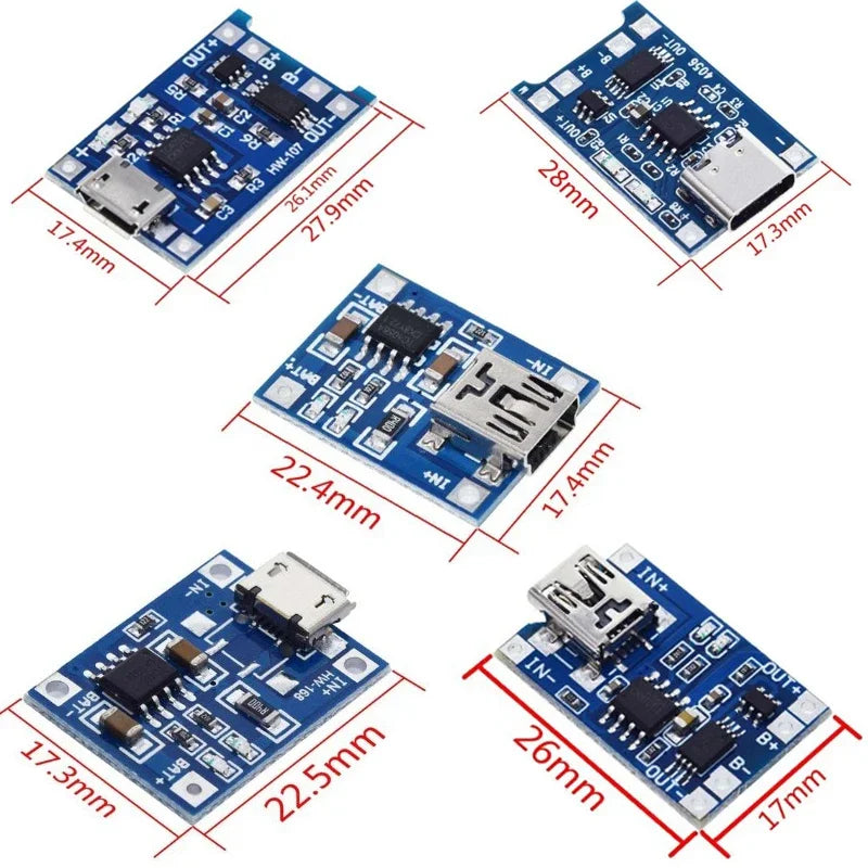 10pcs 5V 1A 18650 Lithium Battery Charging Board PLR TP4056 Lithium Charging Mini/Micro USB Type C Charge Module With Protect