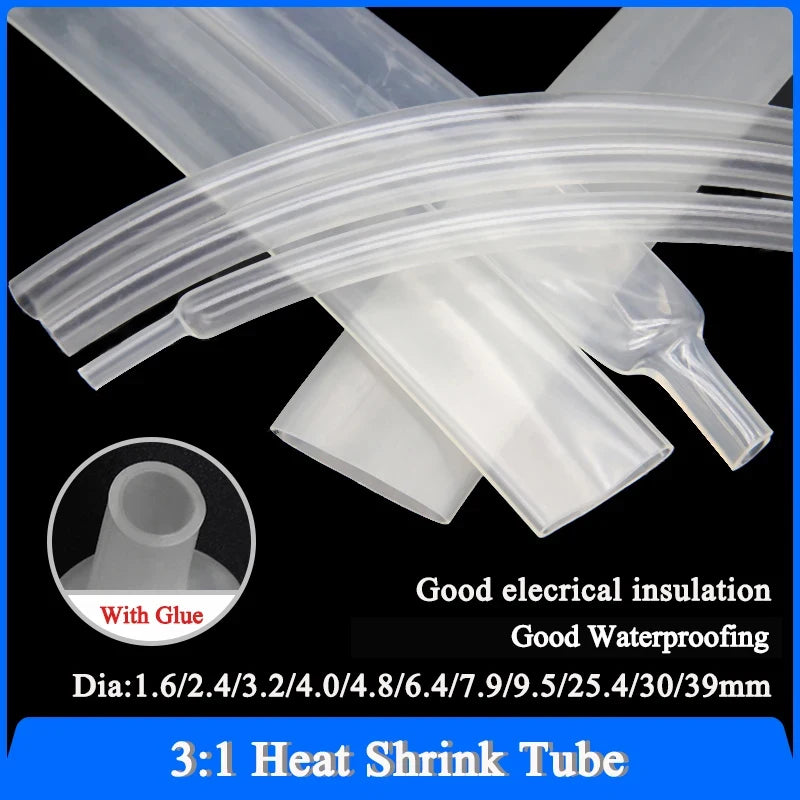 1~20M 3:1 Heat Shrink Tube With Glue Transparent 1.6/2.4/3.2/4.0/4.8/6.4/7.9/9.5/25.4/30/39mm Cable Repair Shrinkable Cover Case