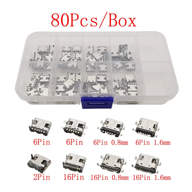 1Box USB Type C Female Charging Port 2/6/16 Pin Connector Type-C Socket SMD PCB Soldering DIY Repair USB-C Type C Jack Adapter