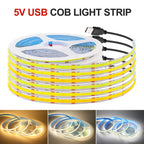 New 5V USB COB Strip Light 320Leds/m Warm Natural White Cabinet Lamp Night Lighting Flexible LED Ribbon Stripe DC5V TV Backlight