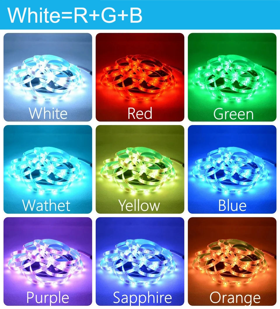 30M 12V WiFi Bluetooth RGB LED Strip Lights 5050 with Ac100-240V Adapter APP Control Music Sync Remote for Bedroom Kitchen Party