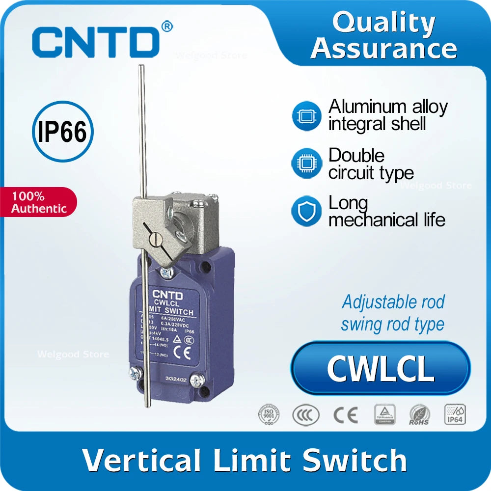CNTD All new upgrade CWLCL Vertical Limit Switch 10A 380VAC IP66 DPDT Za Double-Break Adjustable Rod Lever Industrial