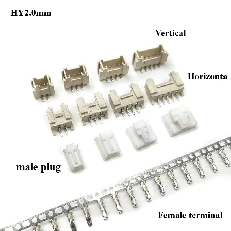 10Sets HY2.0 Connector 2.0mm Vertical / Horizontal SMD Pin Header 2/3/4/5/6/7/8P ( Plug Male + Female + Terminal ) Kit