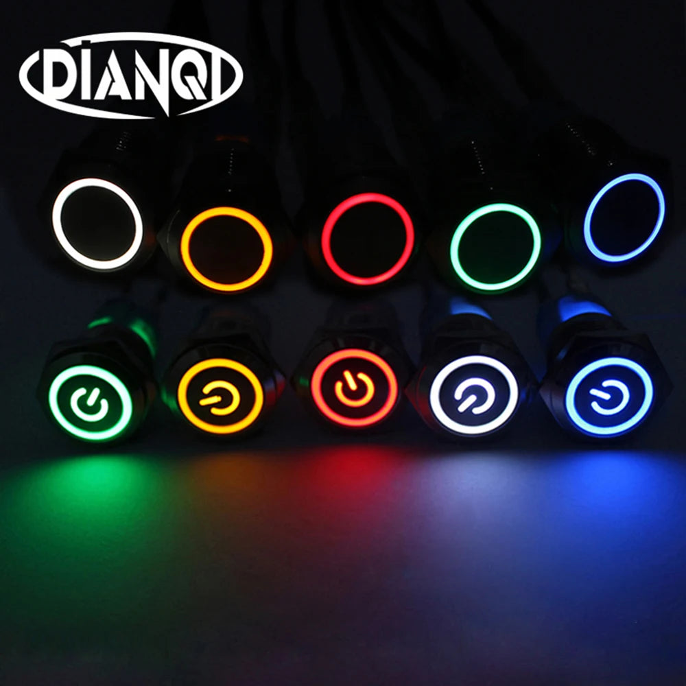12/16/19/22mm Waterproof Metal Push Button Switch LED Light Momentary Car Engine Power Switches 5V 12V toggle 220V Volt
