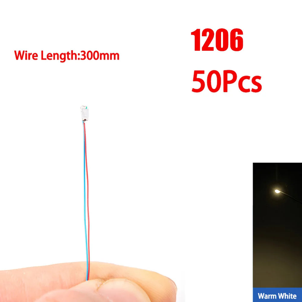 50pcs/Set 0805 1206 SMD Lamp Wired Micro Led Pre-Soldered Micro Litz Wired Chip 3V Railway Model Scenes Light DIY Leads Wires 30