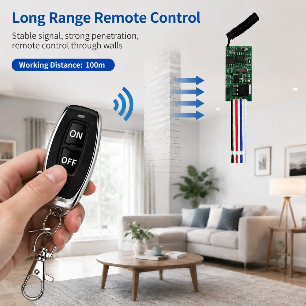 FUNNYSHIELD 433Mhz RF Relay Receiver 12V 24V Wireless Remote Control Micro Receiver Module Controller Switch Power Transmitter