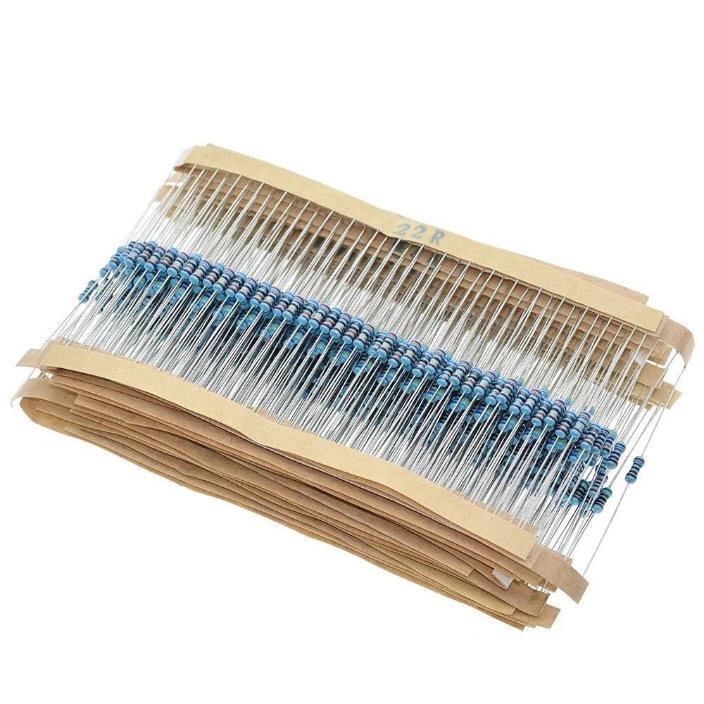 600PCS 1/4W metal film resistor pack accuracy 1% 10R-1M resistance values 30 types, 20 sample packs each