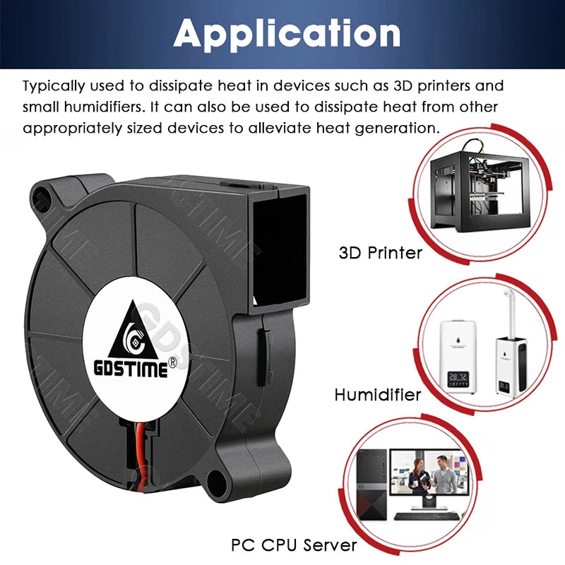 Gdstime 5015 Blower Fan 24V 12V 5V 50MMx15MM Turbine Radial Fan 5015 Dual Ball High Speed Cooler for 3D Printer Parts Cooling