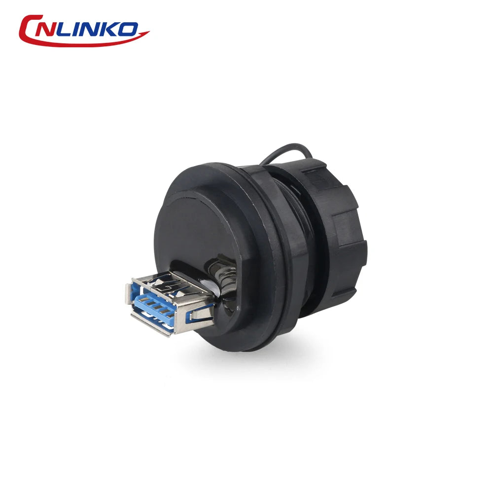 CNLINKO Waterproof USB 2.0/3.0 Connector – Industrial Electrical Receptacle, Data Transfer Female Socket for Harsh Environment