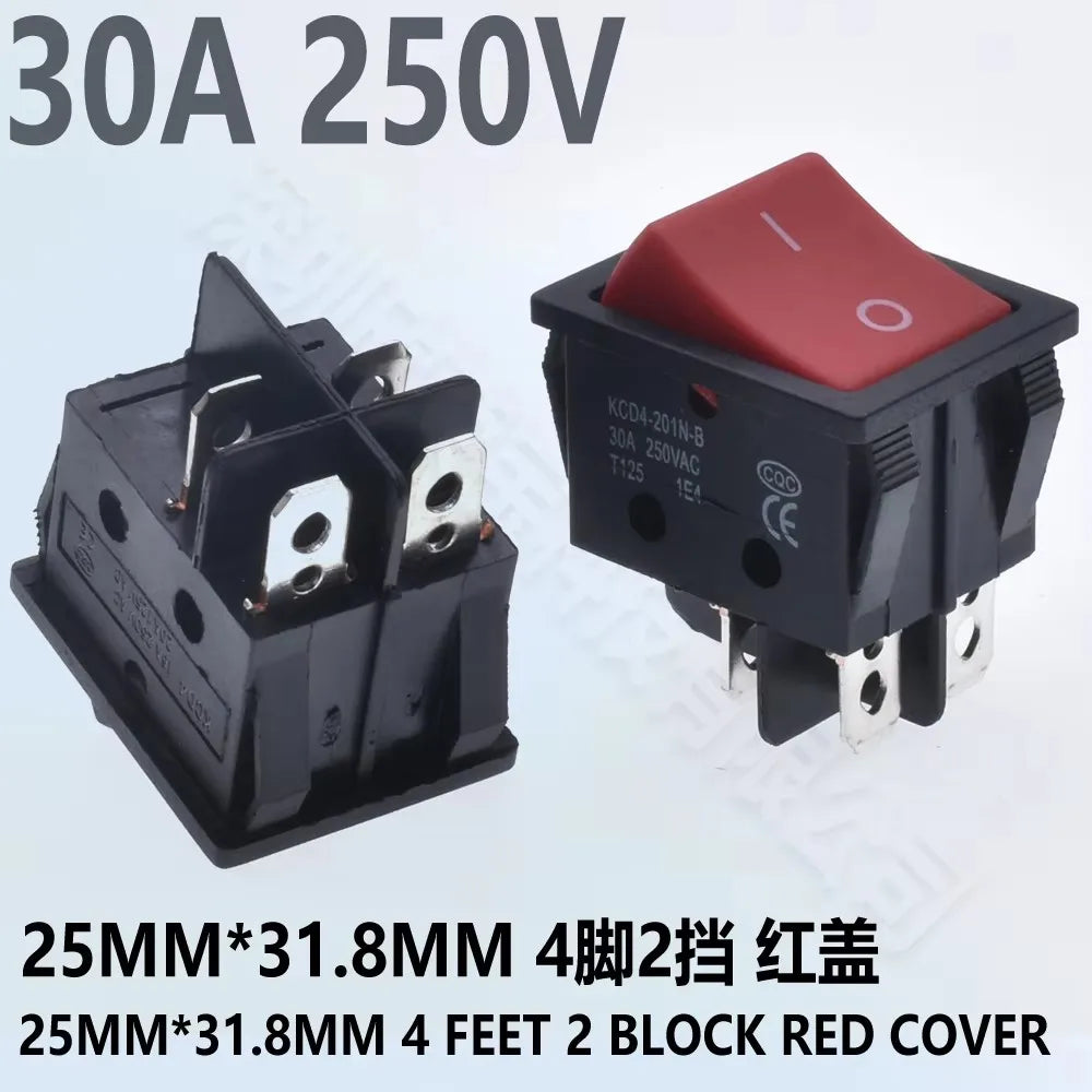 5pcs 30A 250V KCD2 KCD4 Rocker Switch DPST 4 Pin 6Pin Red Lighted 120V Rocker Toggle Switch ON Off Heavy Duty 22*29 High voltage