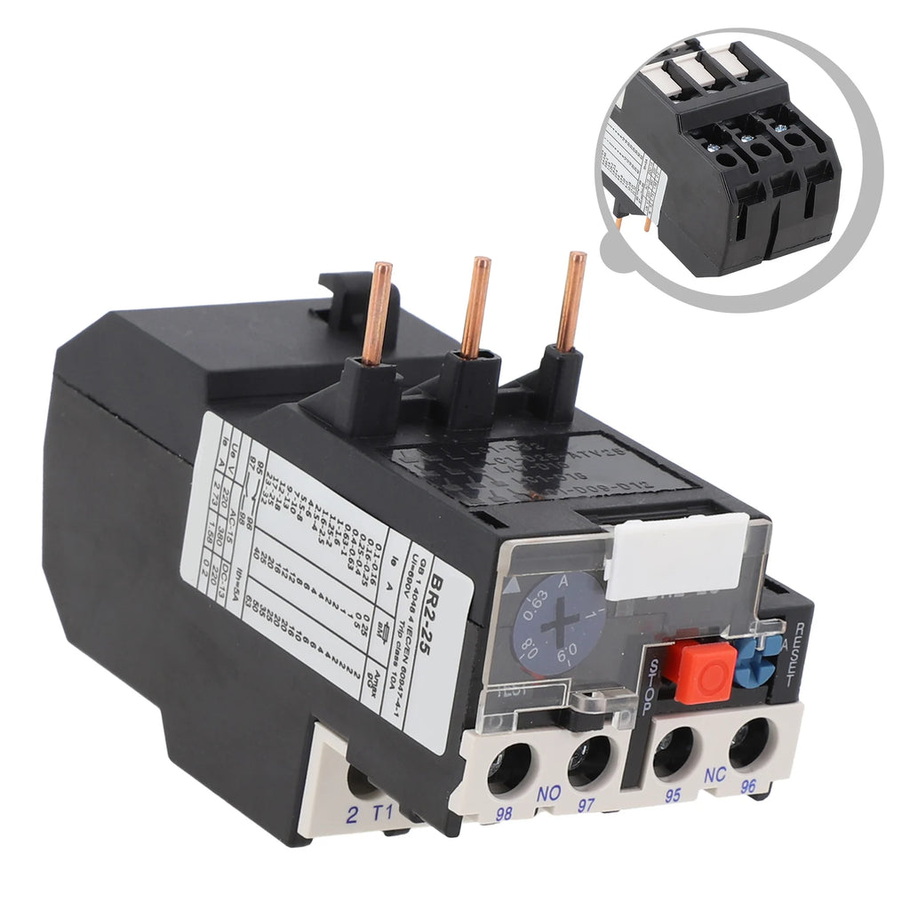 Thermal Overload Motor Relay 3 Phase AC 50Hz/60Hz FR NR2-25 IP20 Plug-in With Indicator Light For CJX2 Series Contactors