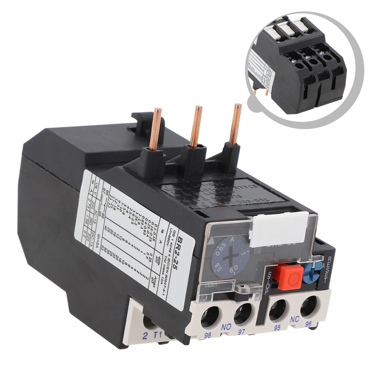 Thermal Overload Motor Relay 3 Phase AC 50Hz/60Hz FR NR2-25 IP20 Plug-in With Indicator Light For CJX2 Series Contactors