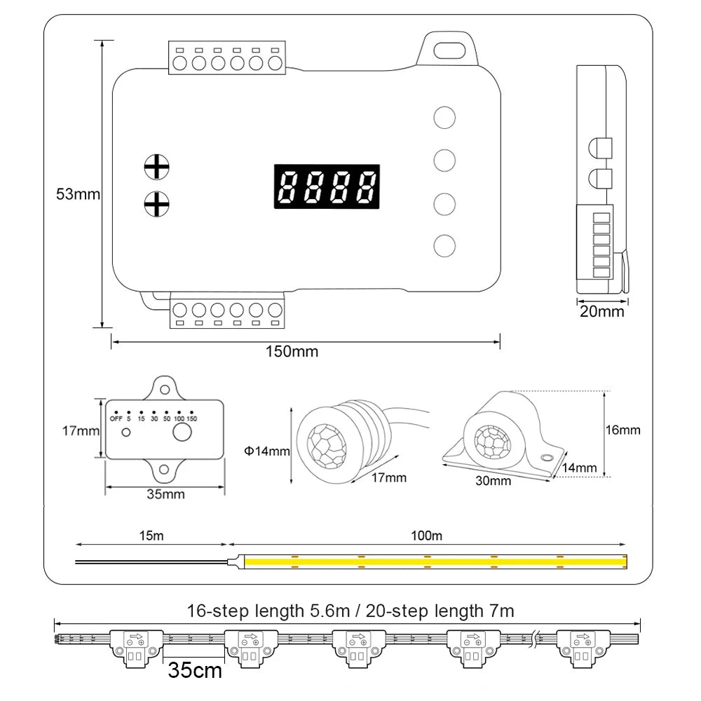 COB LED Strip PIR Motion Sensor Stair Lights Kit Step by Step Control Indoor Smart Staircase Lighting Controller with Main Line