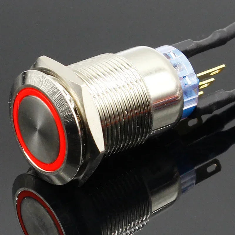 19mm Metal Alumina Black Press Button Led Power Mark Lamp Button Momentary/Latching Control PushButton Switch