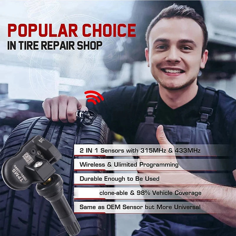 4Pcs Programming MX Sensor TPMS Tire Pressure Monitor Sensor 315MHZ 433MHZ Universal 2 in 1 Repair Tool for-Autel Black