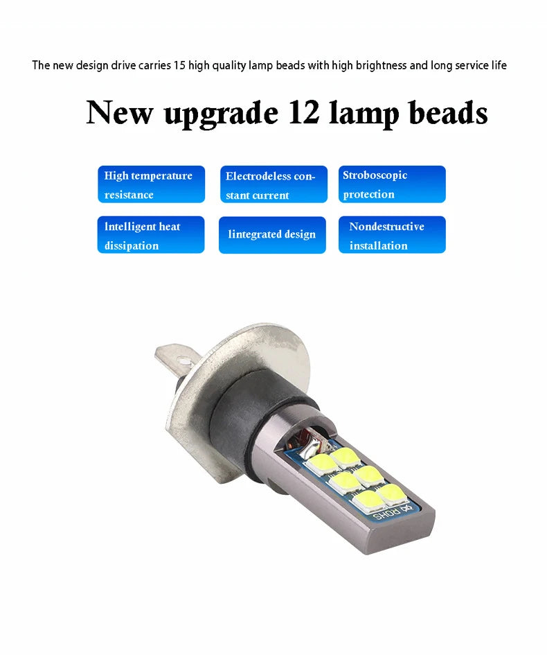 2x 7 Colors H1 H3 880 Canbus Super Bright LED Bulb Car Fog Light Headlight Bulbs 3030 12SMD 12V Running Light Auto Car Fog Lamps