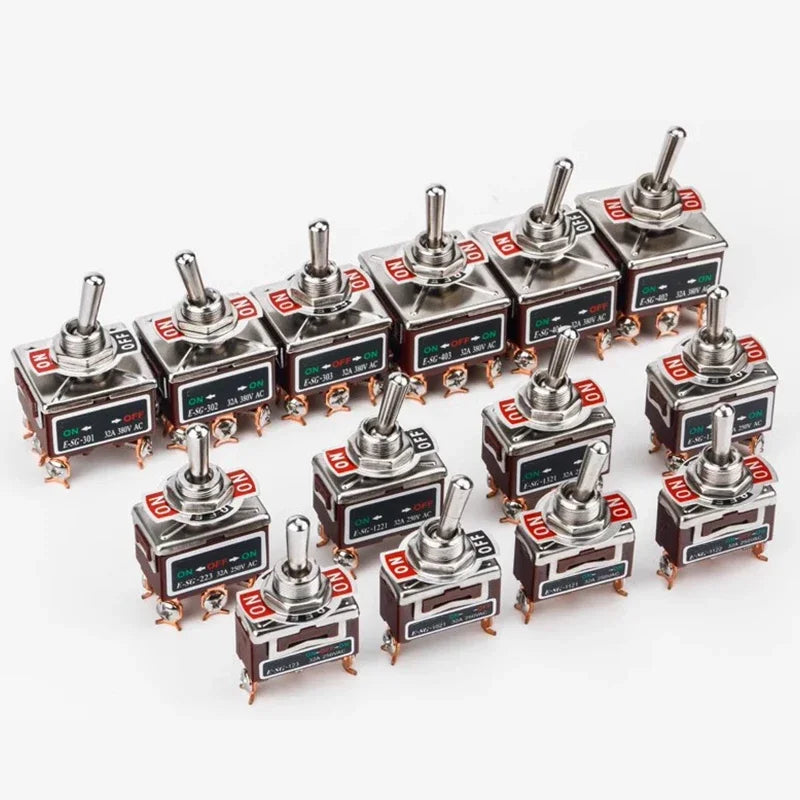 2/3/4/6/8/9/12Pin E-SG Toggle Switch 32A 250VAC Rocker Switch Self-Locking E-SG Power Switch with Brass Screw Foot Pin