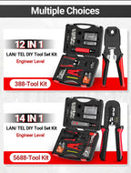 AMPCOM RJ45 Crimper Lan Tester Tool Set Ethernet Cable Stripper Punch Down Tool RJ 45 RJ11 Connectors 12 in 1 Cabling Repair Set