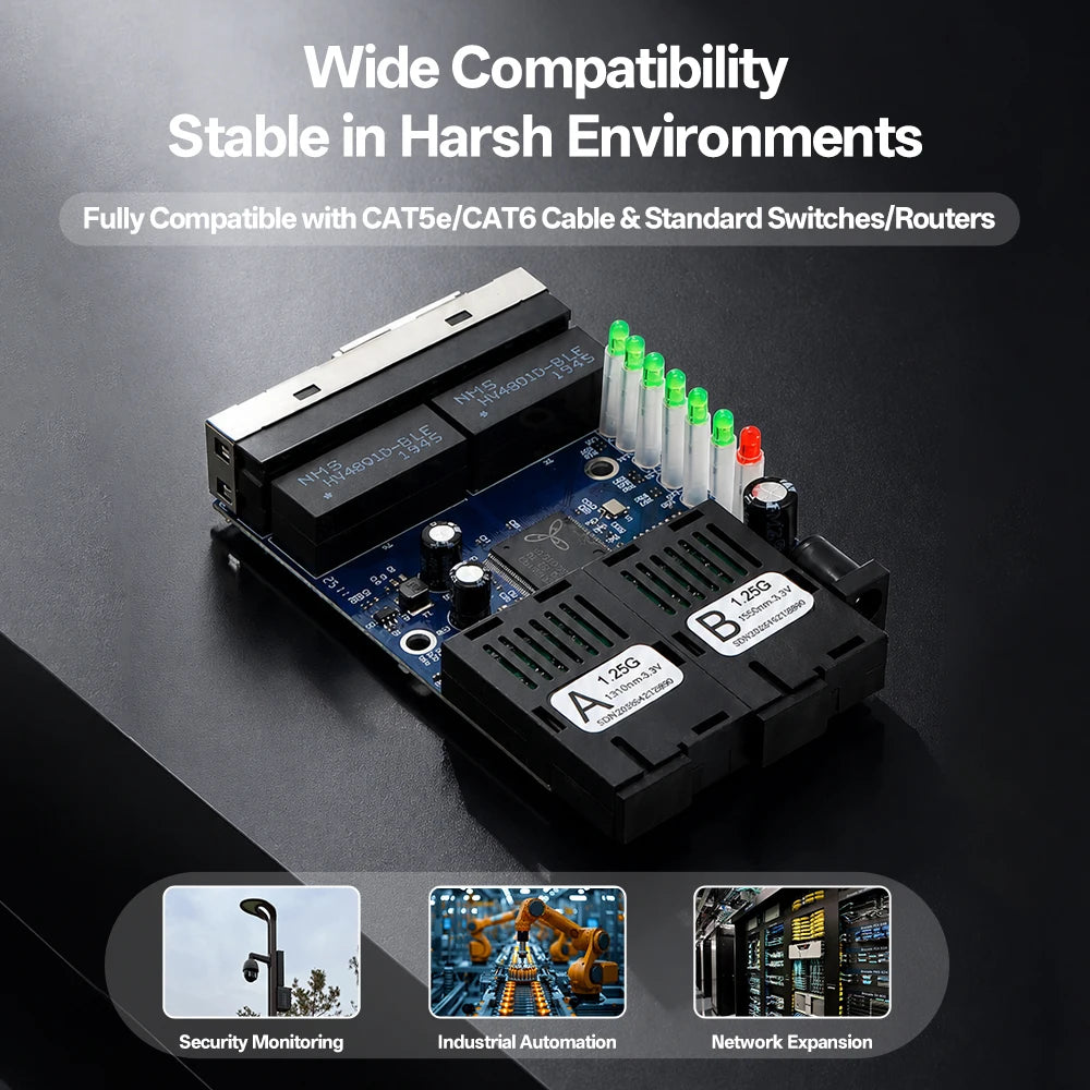 2F4E Gigabit Fiber Media Converter Board 2 SC 4 RJ45 10/100/1000Mbps BIDI 3km for CCTV FTTH **Industrial Automation & Control