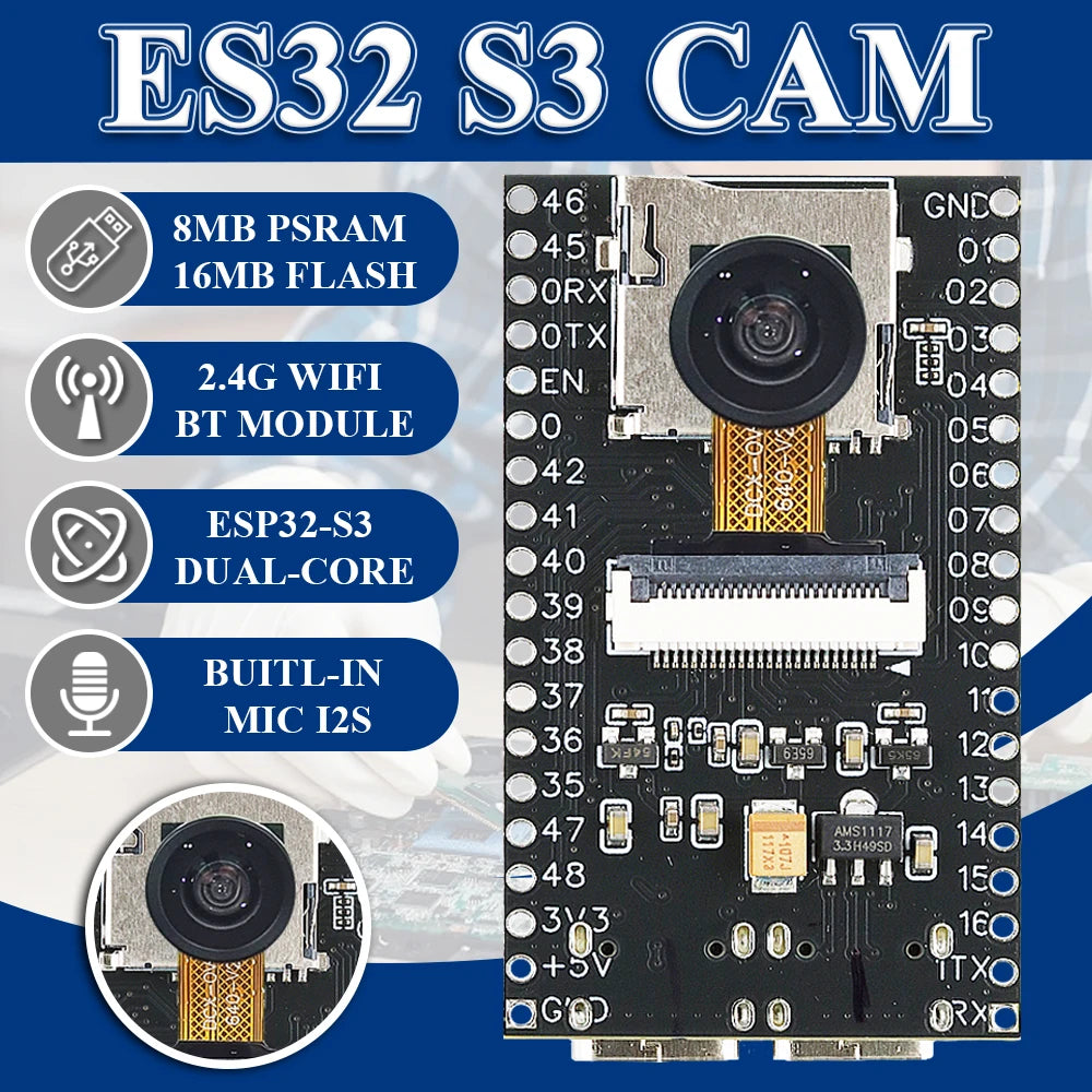 ESP32-S3 Development Board 2.4G Wifi BT Module with MIC OV2640 Camera Module NEW ESP32S3 N16R8 CAM 8MB PSRAM 16MB FLASH