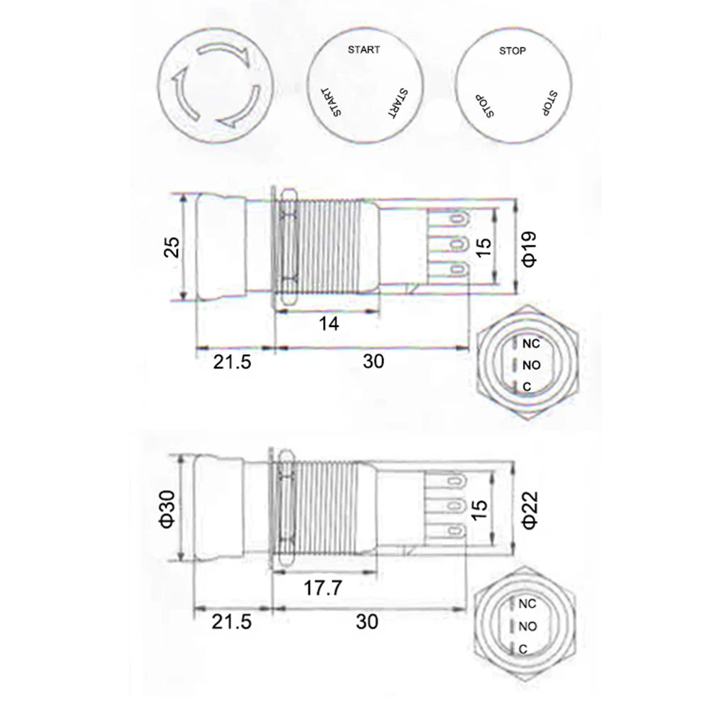 16mm 19mm 22mm 1NO1NC 2NO2NC Metal Waterproof aluminum Push Button Switch mushroom emergency STOP latching press button