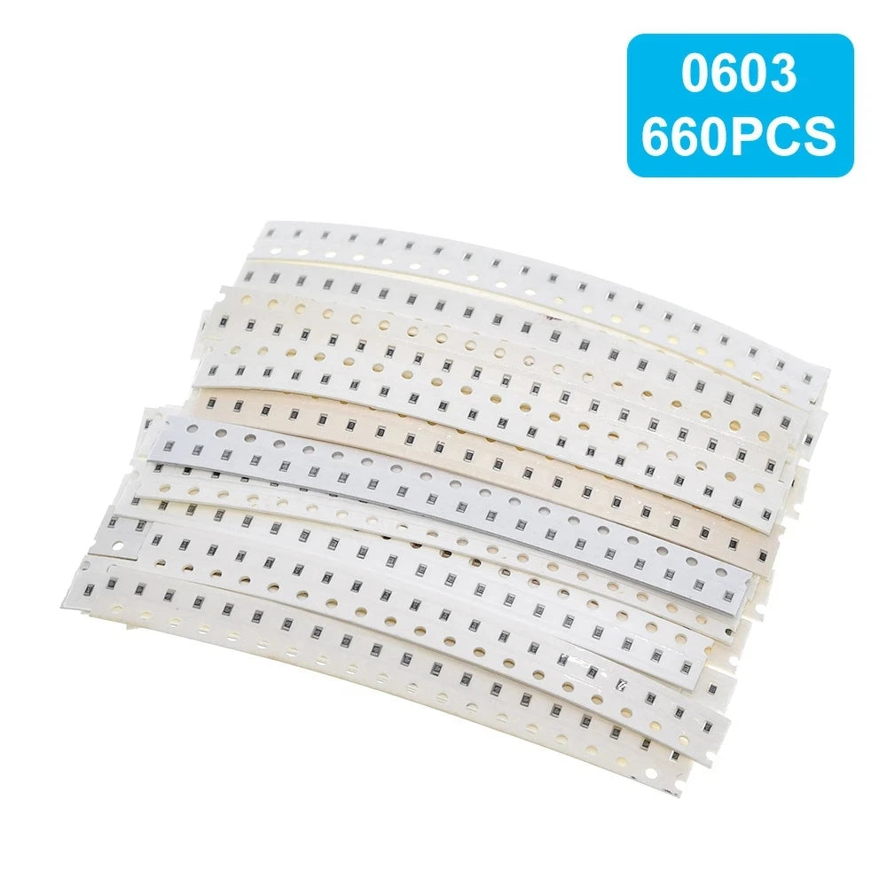 660pcs/Lot 0803/ 0805 /1206  1% SMD Chip Resistor Assorted Kit 1R - 1M Ohm 33valuesX20pcs Resistance Sample Set