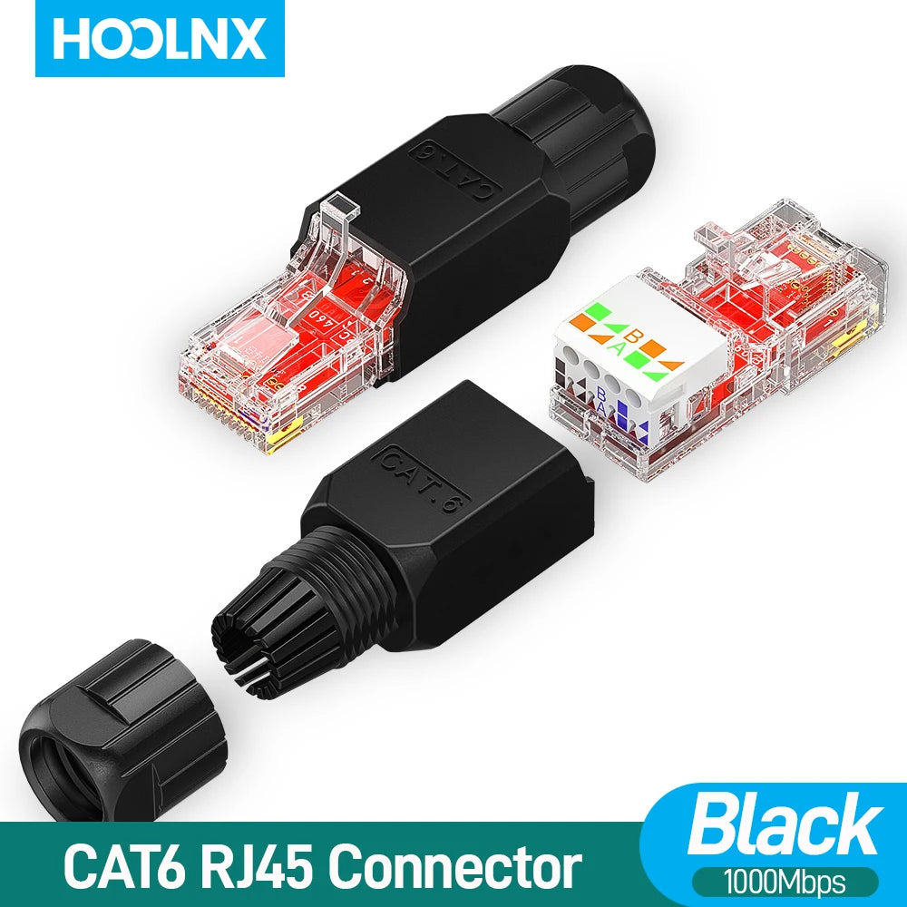 Hoolnx Tool Free RJ45 Connector, Tool Less UTP CAT6 CAT6A Field Termination Modular Plug for Solid Stranded Lan Ethernet Cable