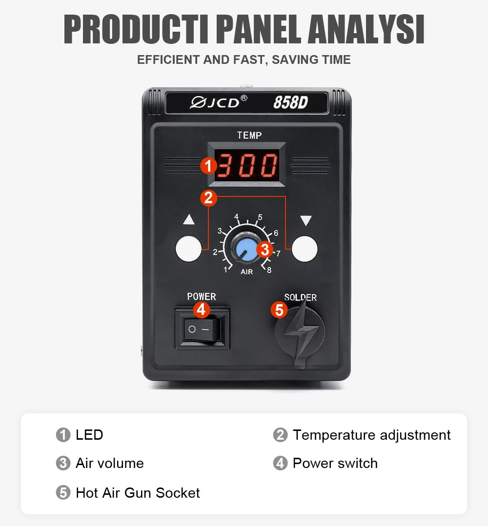 858D-B JCD Hot Air Gun BGA Rework Soldering Station, 220V SMD SMT Welding Repair Heat Gun